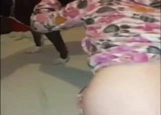Skinny girl in colorful nightie getting fucked by a dog
