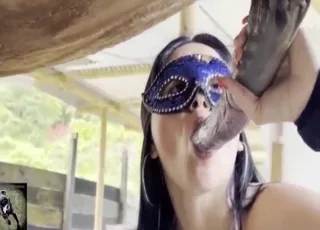 Two women enjoy horse cock pleasure and cum together