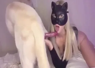 Blonde woman licking dog penis close up zoo sex animal sex