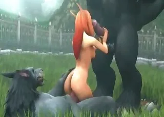 Redheaded elf girl gets pounded by werewolf pack